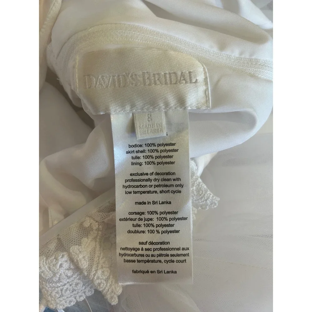 David's Bridal Tulle Dress Girls White Lace Sleeve Flower Girl 8
